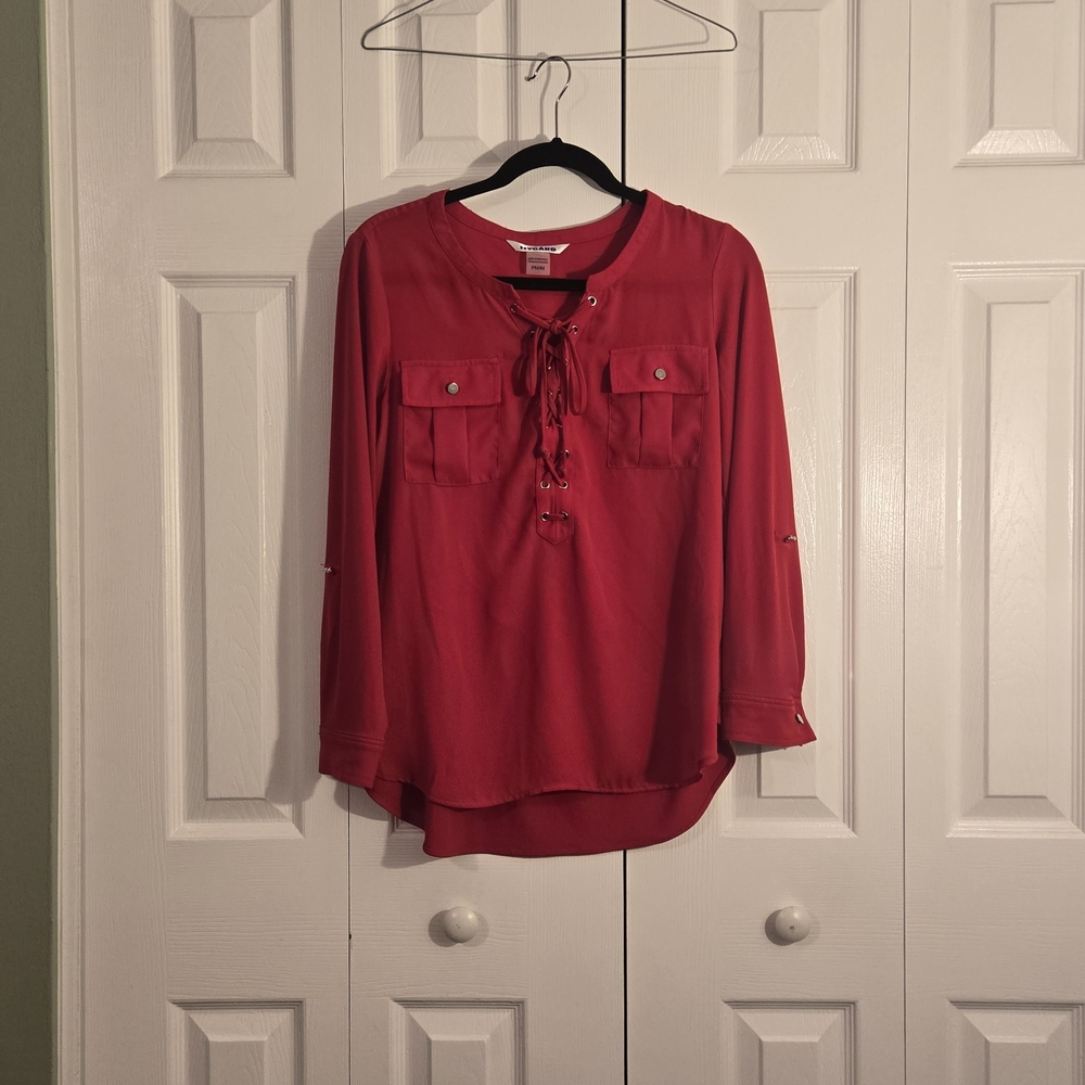 Peter Nygard Red Lace-Up Blouse